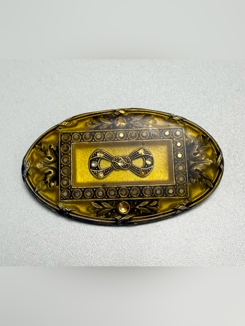 Vintage Victorian Catherine Popesco French Enamel Oval Bow Brooch